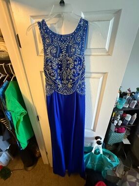 Splash Royal Blue Beaded Evening Gown